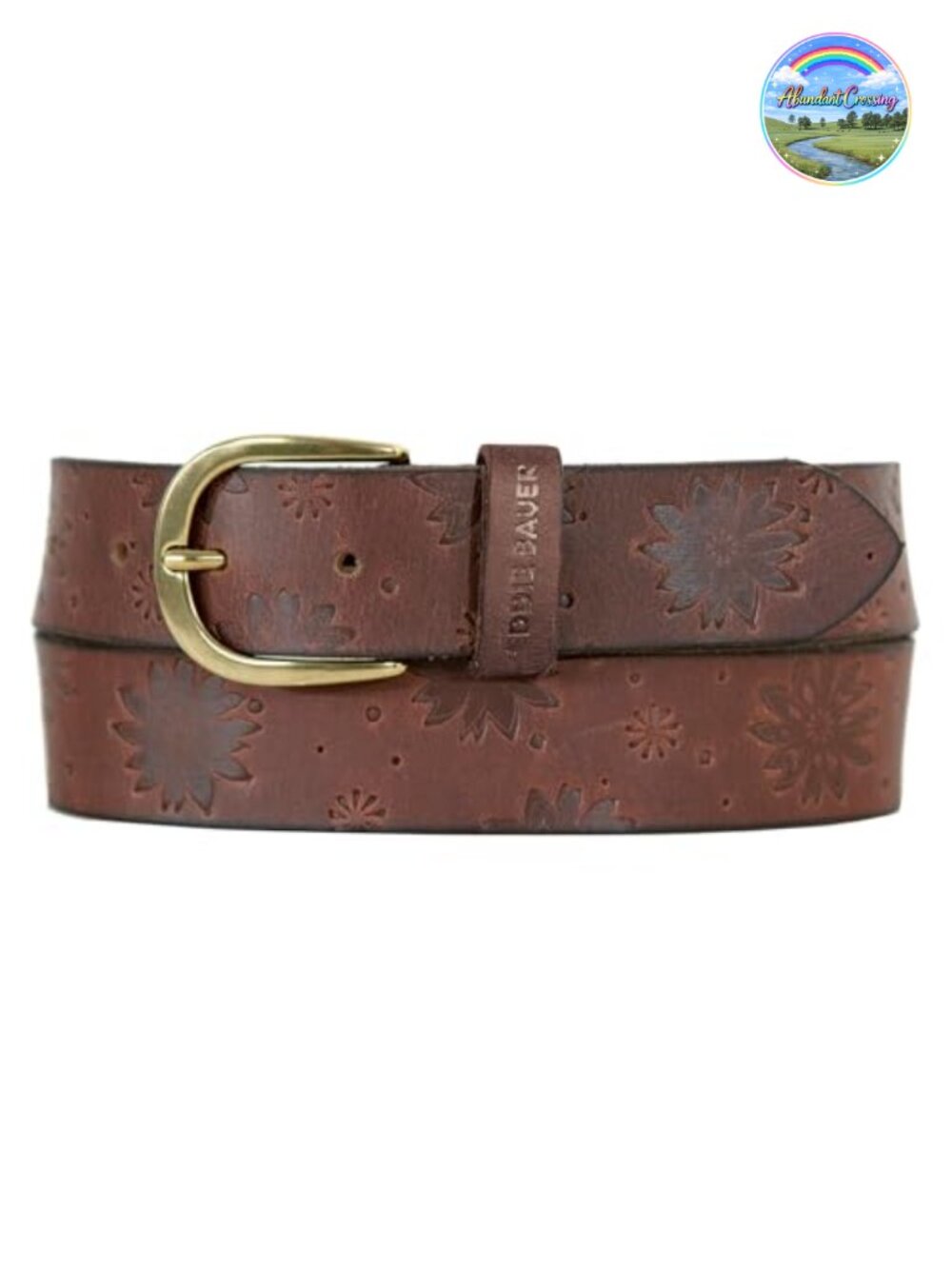 Women's Genuine Leather Floral Tooled Belt Metal Buckle XL